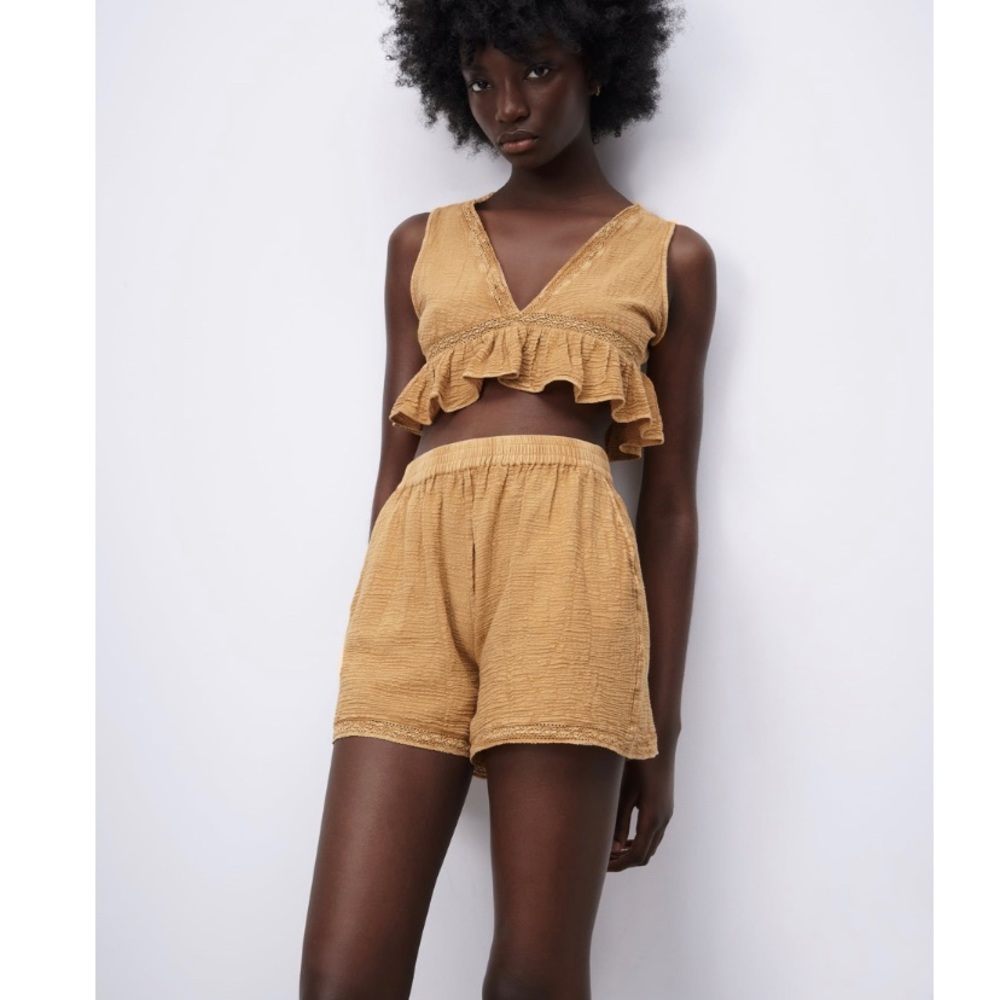 NWT Zara ruffled comfort top mustard/ L